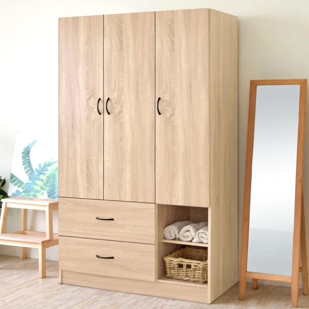 HOPMA美背復古緩衝三門二抽二格衣櫃