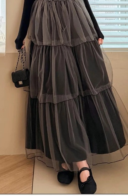 LULUS//法式甜美拼接網紗蛋糕長裙2色