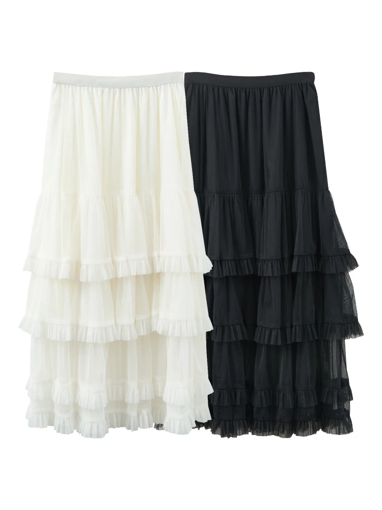 BAi白媽媽 立體花邊蛋糕裙/網紗層次長紗裙